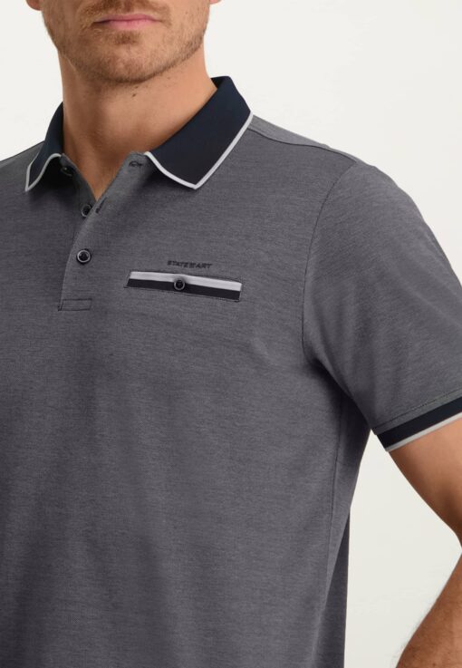 State of Art Polo met paspelzak donkerblauw/wit