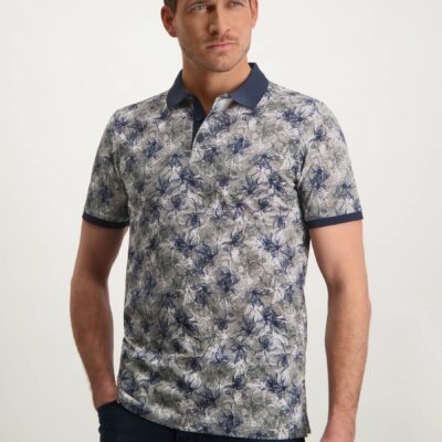 State of Art polo met digitale print donkerblauw/donkerbruin