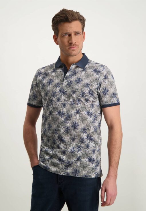 State of Art polo met digitale print donkerblauw/donkerbruin