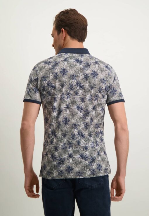 State of Art polo met digitale print donkerblauw/donkerbruin