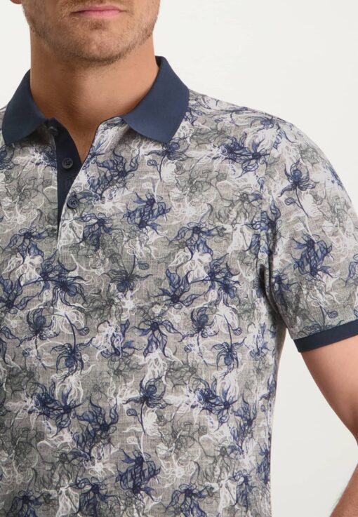 State of Art polo met digitale print donkerblauw/donkerbruin