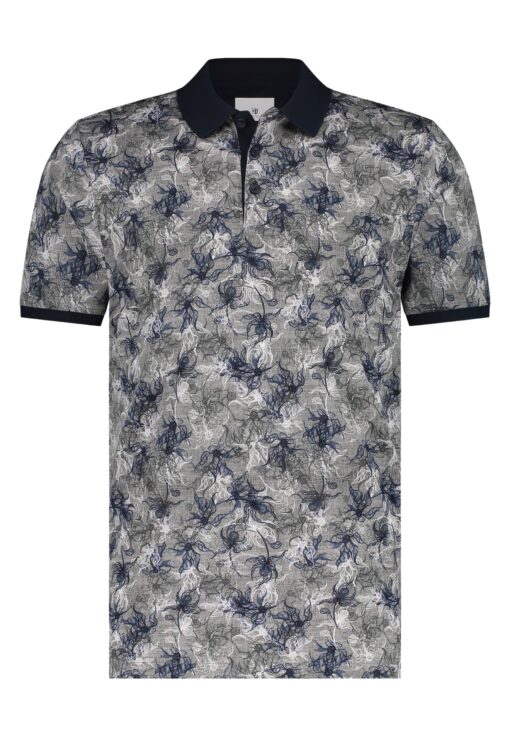 State of Art polo met digitale print donkerblauw/donkerbruin