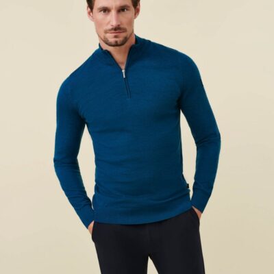 CAVALLARO NAPOLI MERINO HALF ZIP TRUI PETROL