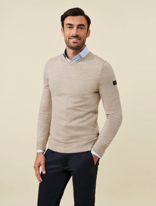 CAVALLARO NAPOLI MERINO V-NECK TRUI ZAND