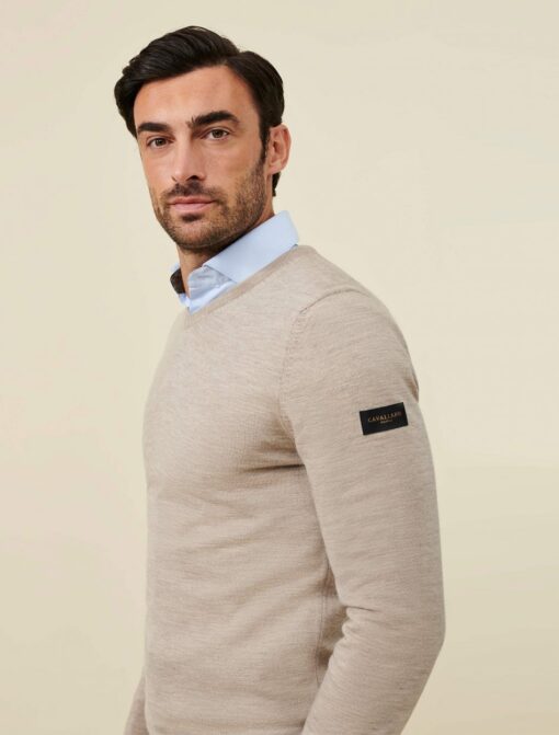 CAVALLARO NAPOLI MERINO V-NECK TRUI ZAND