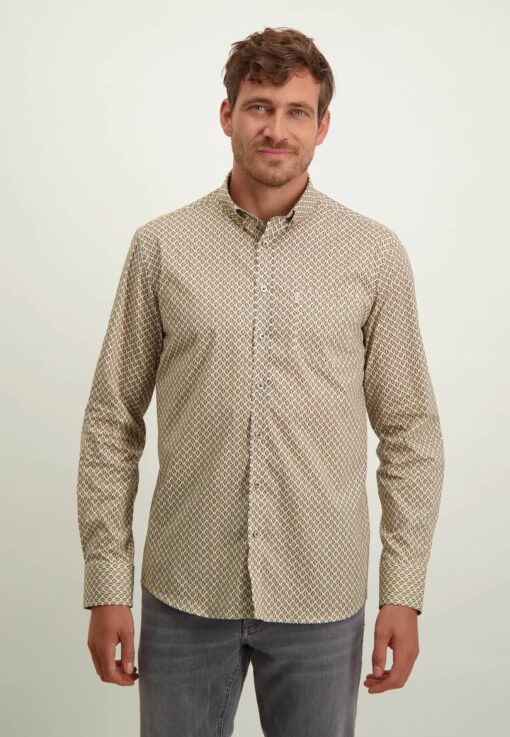 State of Art Poplin overhemd met borstzak wit/camel