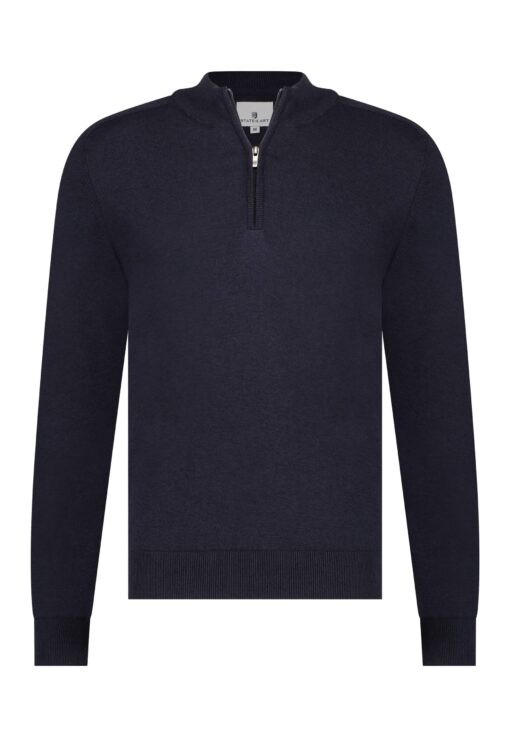 State of Art Mouliné trui met sportzip donkerblauw/marine