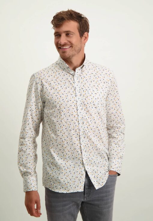 State of Art Bedrukt overhemd met regular fit wit/zwavelgeel