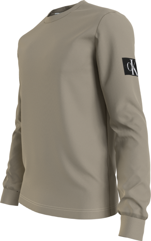 Calvin Klein Slim Wafel-T-Shirt Met Lange Mouwen Plaza Taupe