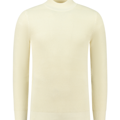 PUREWHITE JACQUARD KNIT MOCKNECK SWEATER ECRU