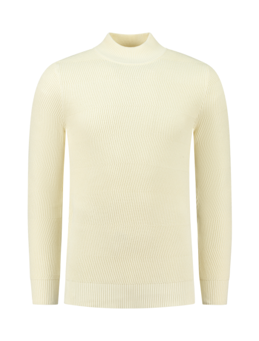 PUREWHITE JACQUARD KNIT MOCKNECK SWEATER ECRU