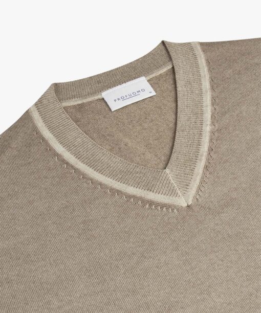 Profuomo Taupe merino acid-dye v-neck