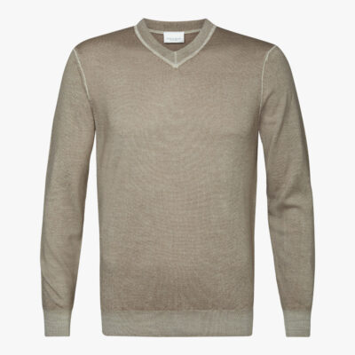 Profuomo Taupe merino acid-dye v-neck