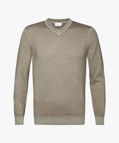 Profuomo Taupe merino acid-dye v-neck