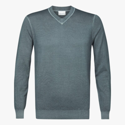 Profuomo Groene merino acid-dye v-neck