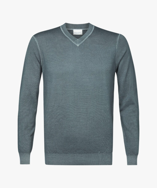 Profuomo Groene merino acid-dye v-neck