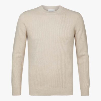 Profuomo Beige wollen ribbed crewneck