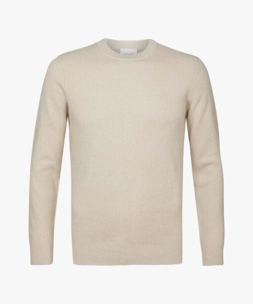 Profuomo Beige wollen ribbed crewneck