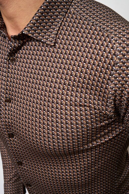 Desoto Jersey shirt Kent brown/beige GEOMETRICS ALLOVER PRINT