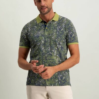 State of Art Piqué polo met digitale print lichtgroen/kobalt