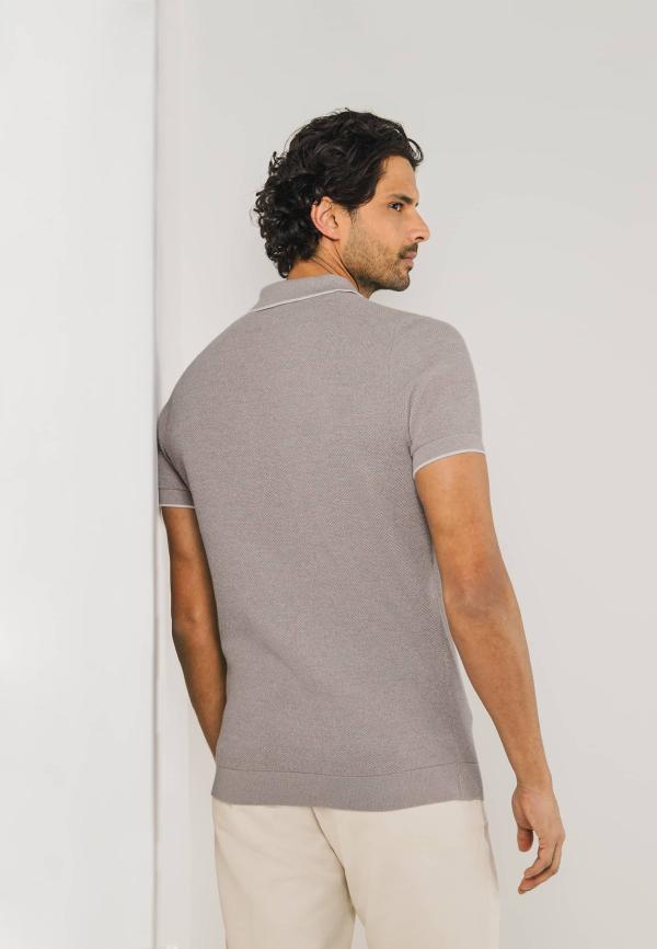 State Of Art Poloshirt Knitted SS Plain Beige/Warmgrijs - Afbeelding 4