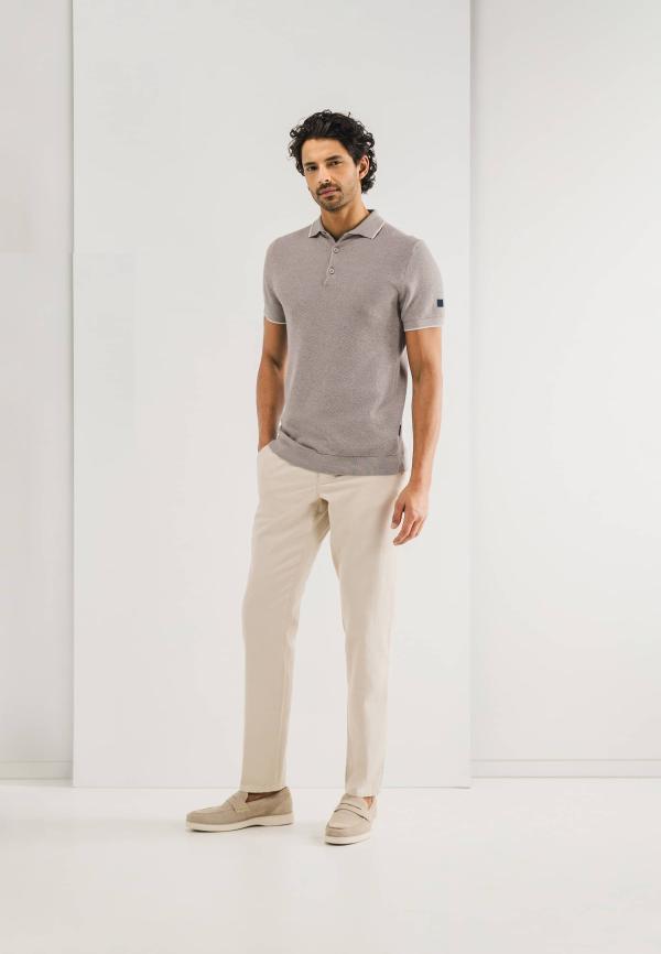 State Of Art Poloshirt Knitted SS Plain Beige/Warmgrijs - Afbeelding 3