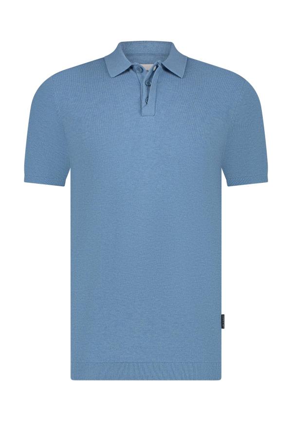 State Of Art Gebreide polo korte mouwen grijsblauw - Afbeelding 4