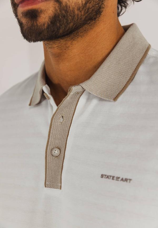 State of Art Jersey polo met structuurpatroon wit/beige - Afbeelding 3