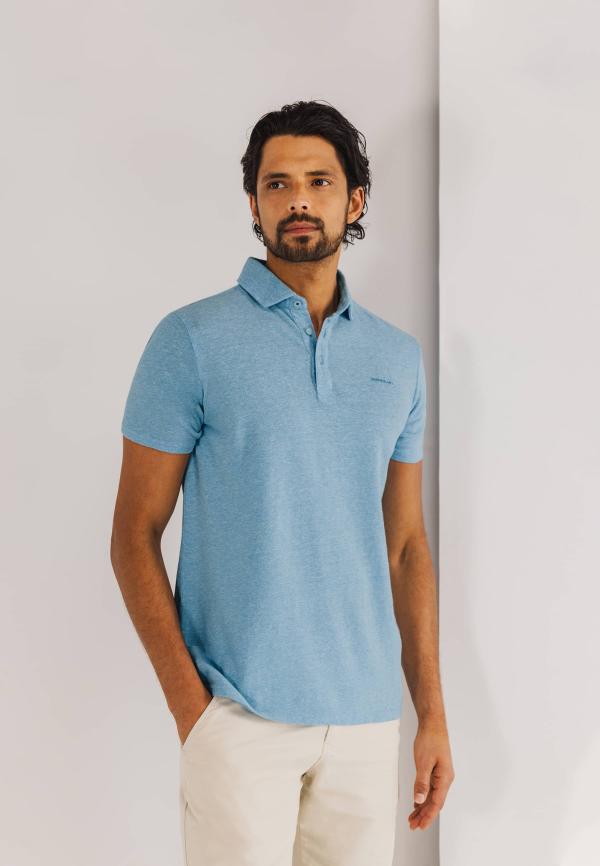 State of Art Piqué polo met gemêleerd dessin   grijsblauw/wit