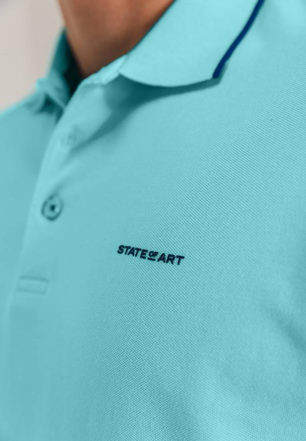 State of Art Piqué polo met streepdetails mintblauw uni - Afbeelding 4