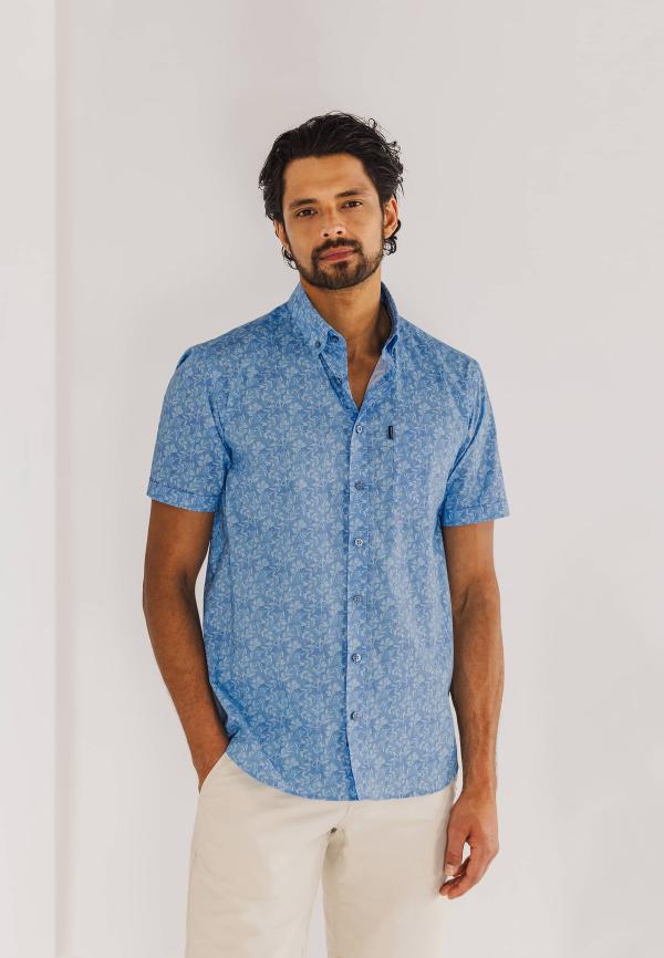 State of Art Poplin overhemd met borstzak grijsblauw/wit