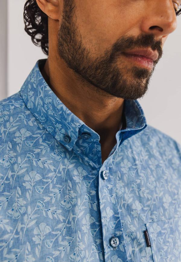 State of Art Poplin overhemd met borstzak grijsblauw/wit - Afbeelding 4