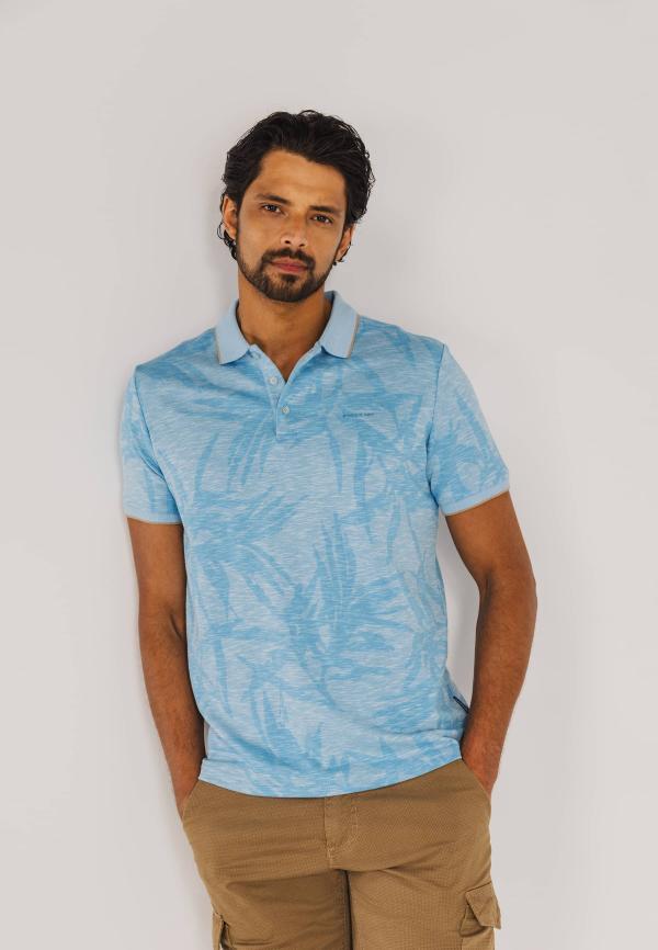 State of Art Piqué polo met all-over print grijsblauw/wit