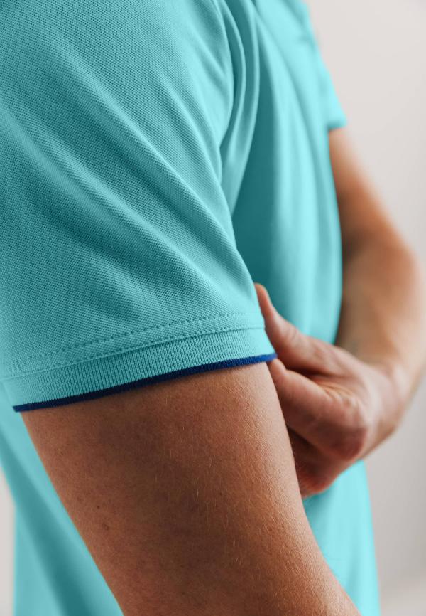 State of Art Piqué polo met streepdetails mintblauw uni - Afbeelding 5