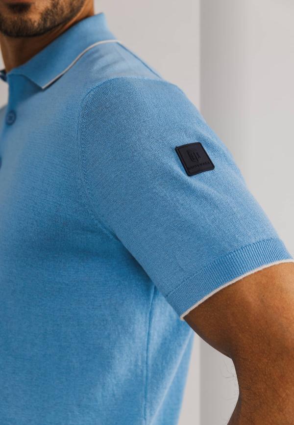 State of Art Gebreide polo met korte mouwen Middenblauw - Afbeelding 5