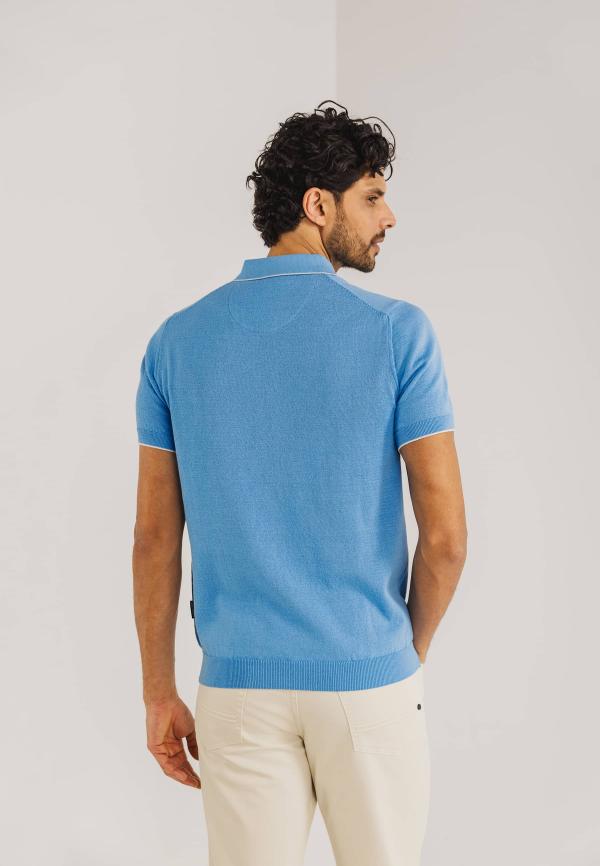 State of Art Gebreide polo met korte mouwen Middenblauw - Afbeelding 2