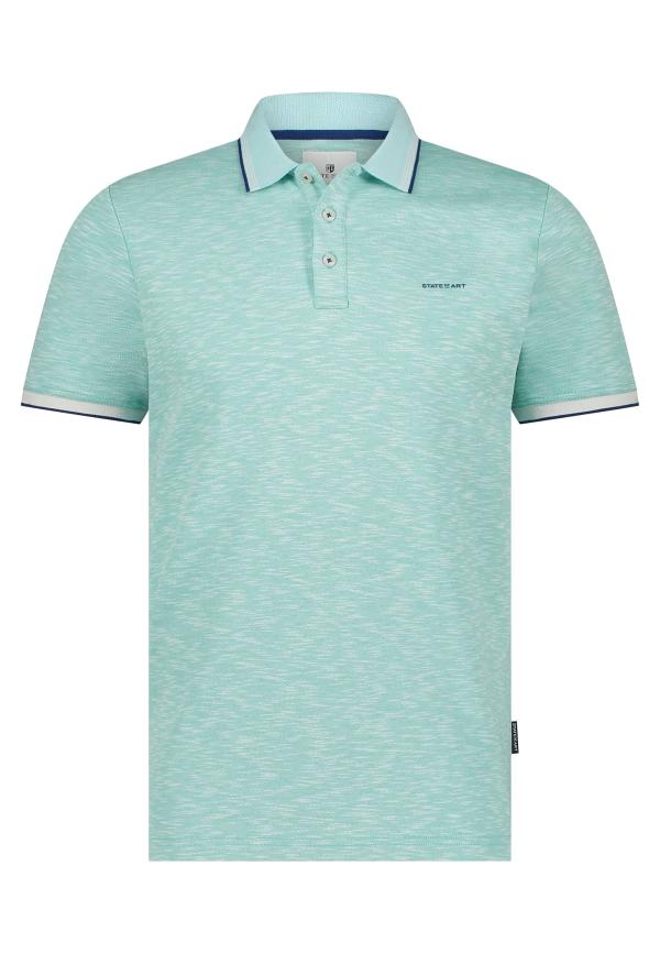 State of Art Gemêleerde polo met streepdetails mintblauw uni - Afbeelding 5