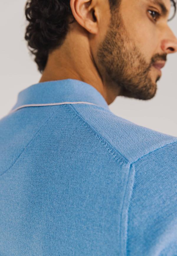 State of Art Gebreide polo met korte mouwen Middenblauw - Afbeelding 3