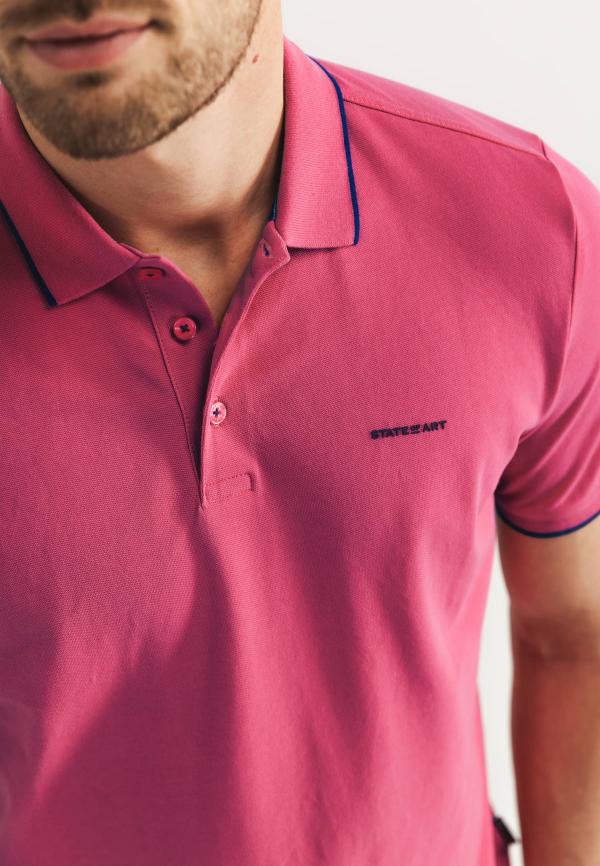 State of Art Piqué polo met streepdetails Flamingo uni - Afbeelding 4