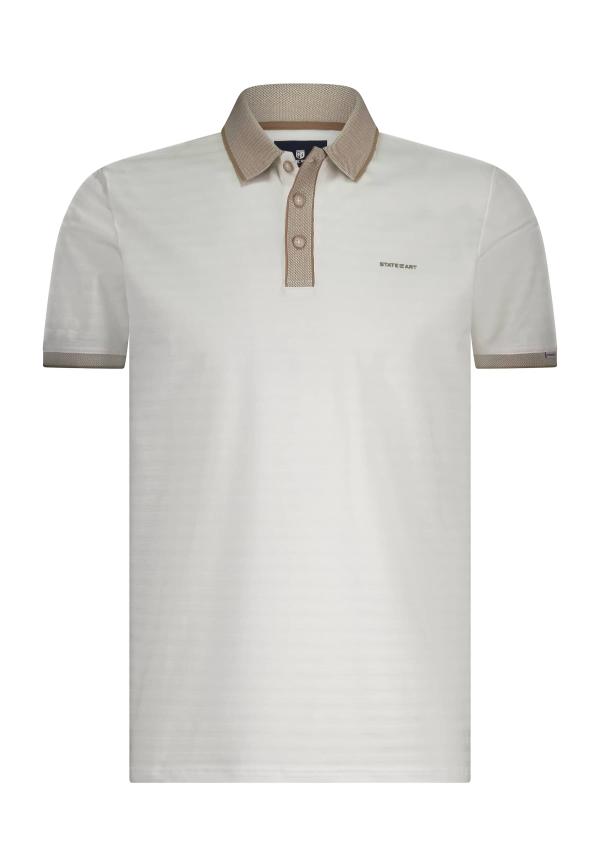 State of Art Jersey polo met structuurpatroon wit/beige - Afbeelding 5