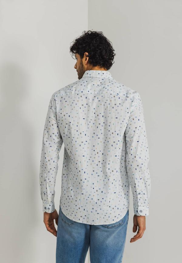 State of Art Twill overhemd met abstract patroon wit/mintblauw - Afbeelding 2