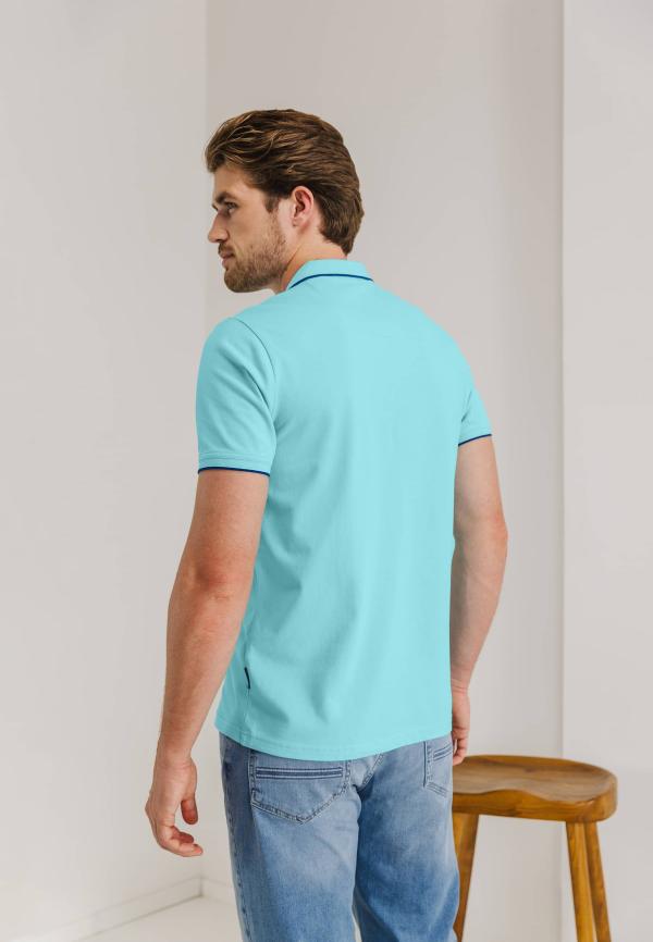 State of Art Piqué polo met streepdetails mintblauw uni - Afbeelding 2