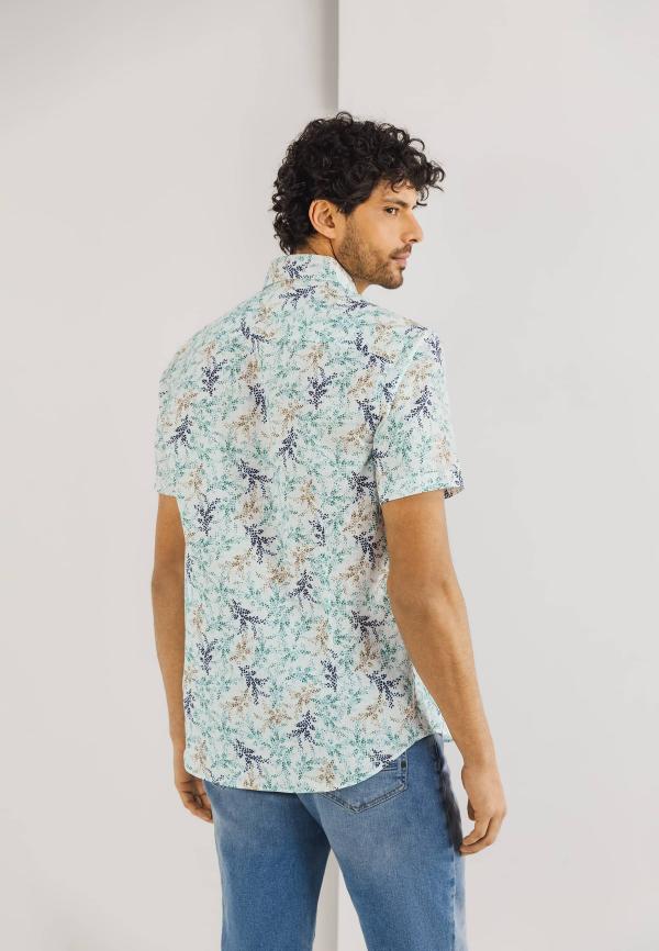 State of Art Korte mouw overhemd van een linnenmix Wit/Mintblauw - Afbeelding 2