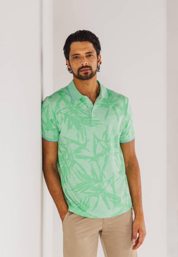 State of Art Piqué polo met all-over print lichtgroen/wit