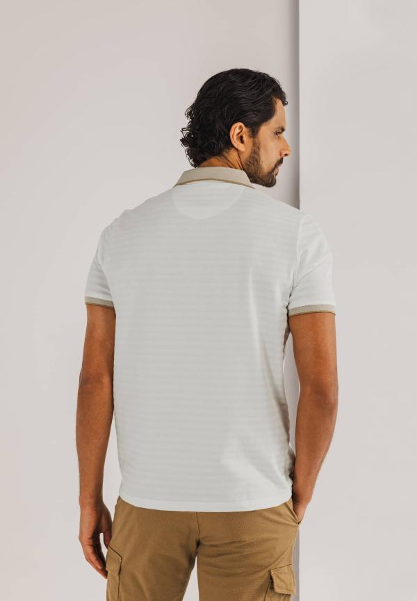 State of Art Jersey polo met structuurpatroon wit/beige - Afbeelding 2