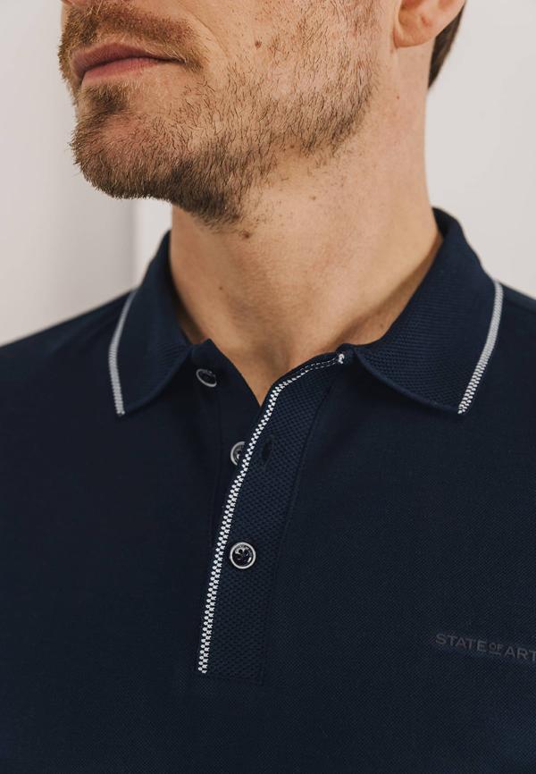 State of Art Piqué polo van gemerceriseerd katoen  donkerblauw uni - Afbeelding 3
