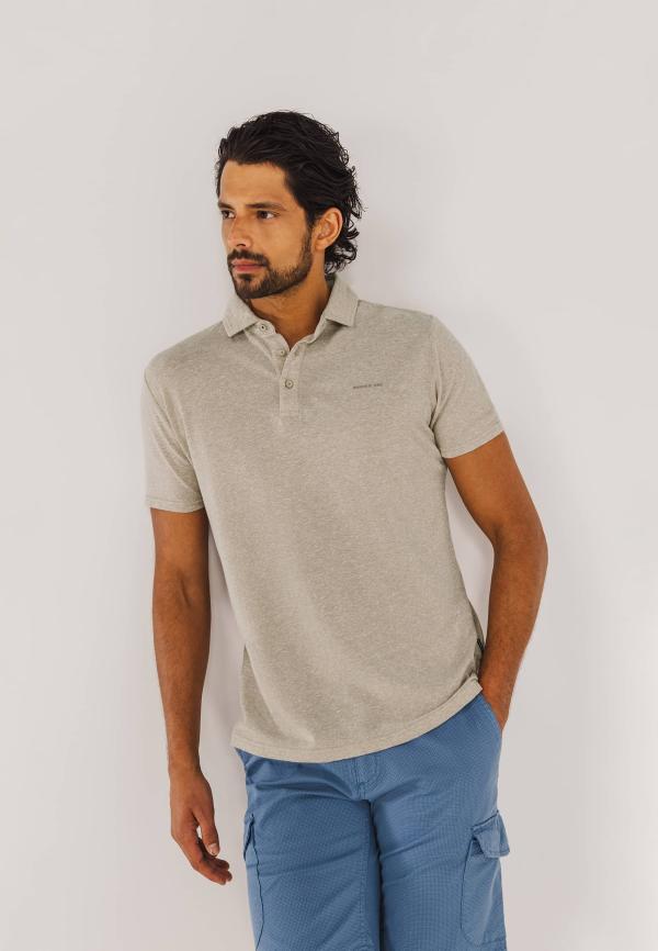 State of Art Piqué polo met gemêleerd dessin beige/wit