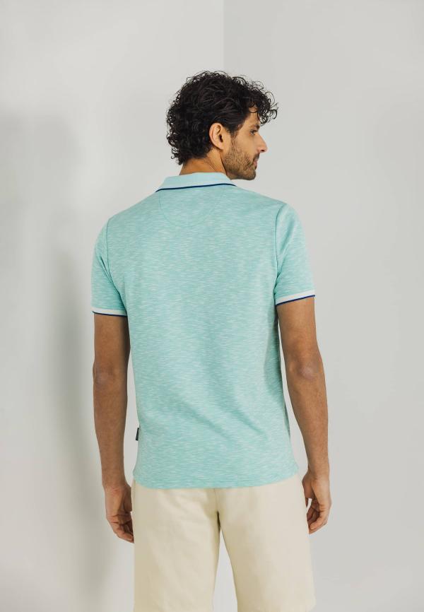 State of Art Gemêleerde polo met streepdetails mintblauw uni - Afbeelding 2