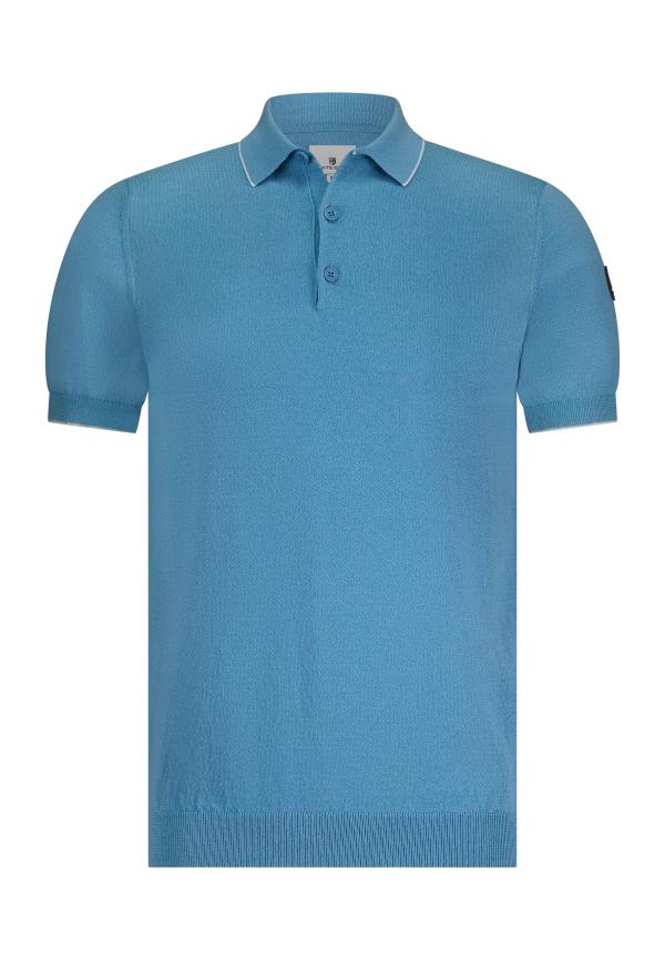 State of Art Gebreide polo met korte mouwen Middenblauw - Afbeelding 6