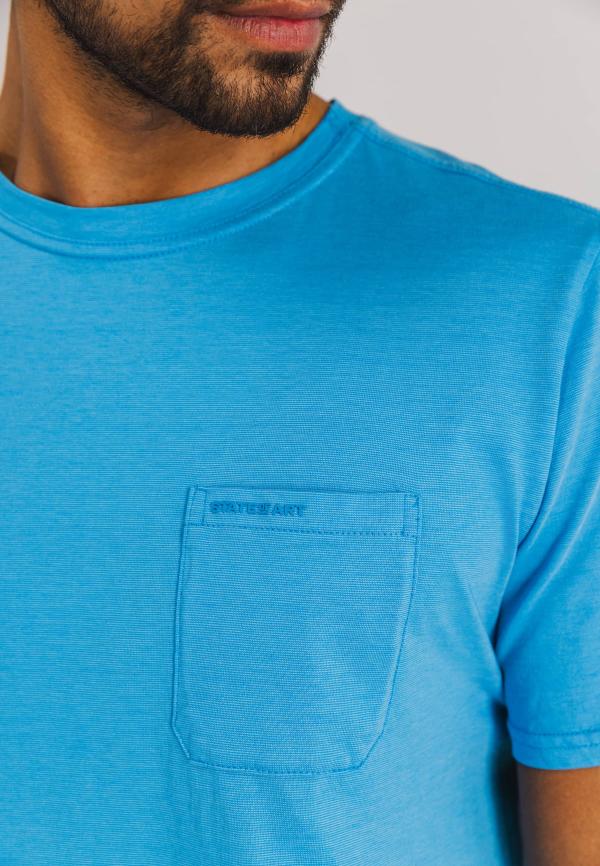 State of Art T-shirt met fijne streep en borstzak middenblauw/middenblauw - Afbeelding 4